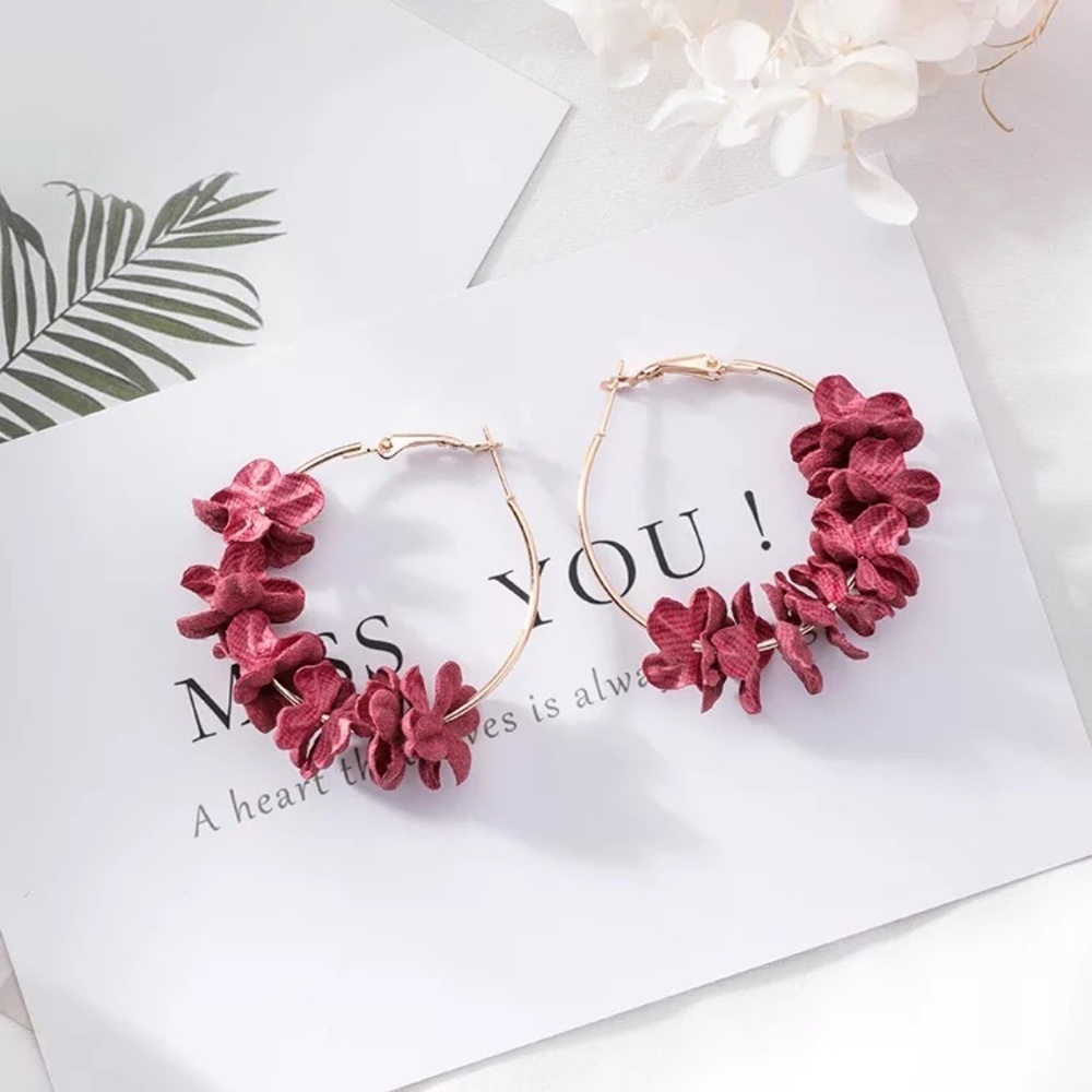 'In Bloom' Floral Flower Petal Large Hoop Earrings